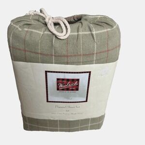 Woolrich Flannel Sheet Set Full Size 100% Cotton Olive Green Red 2002 NEW